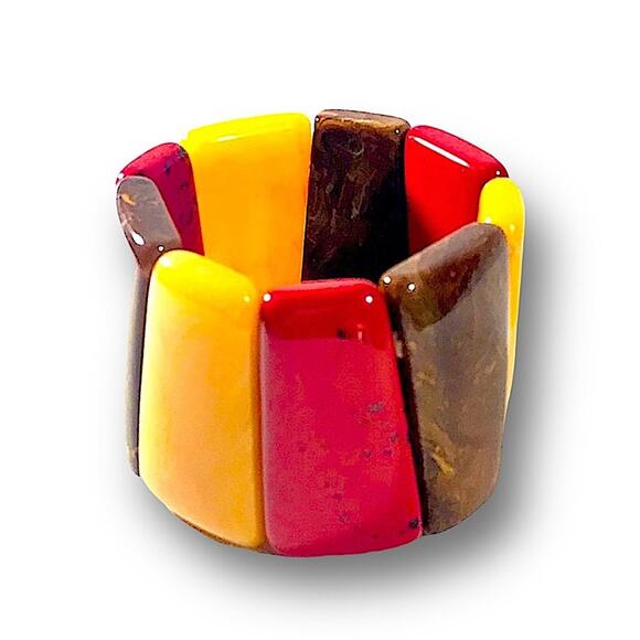 Mid Century Stretch Brown Mustard Gold Orange Bracelet 3” FALL COLORS LIKE NEW! - Picture 1 of 12